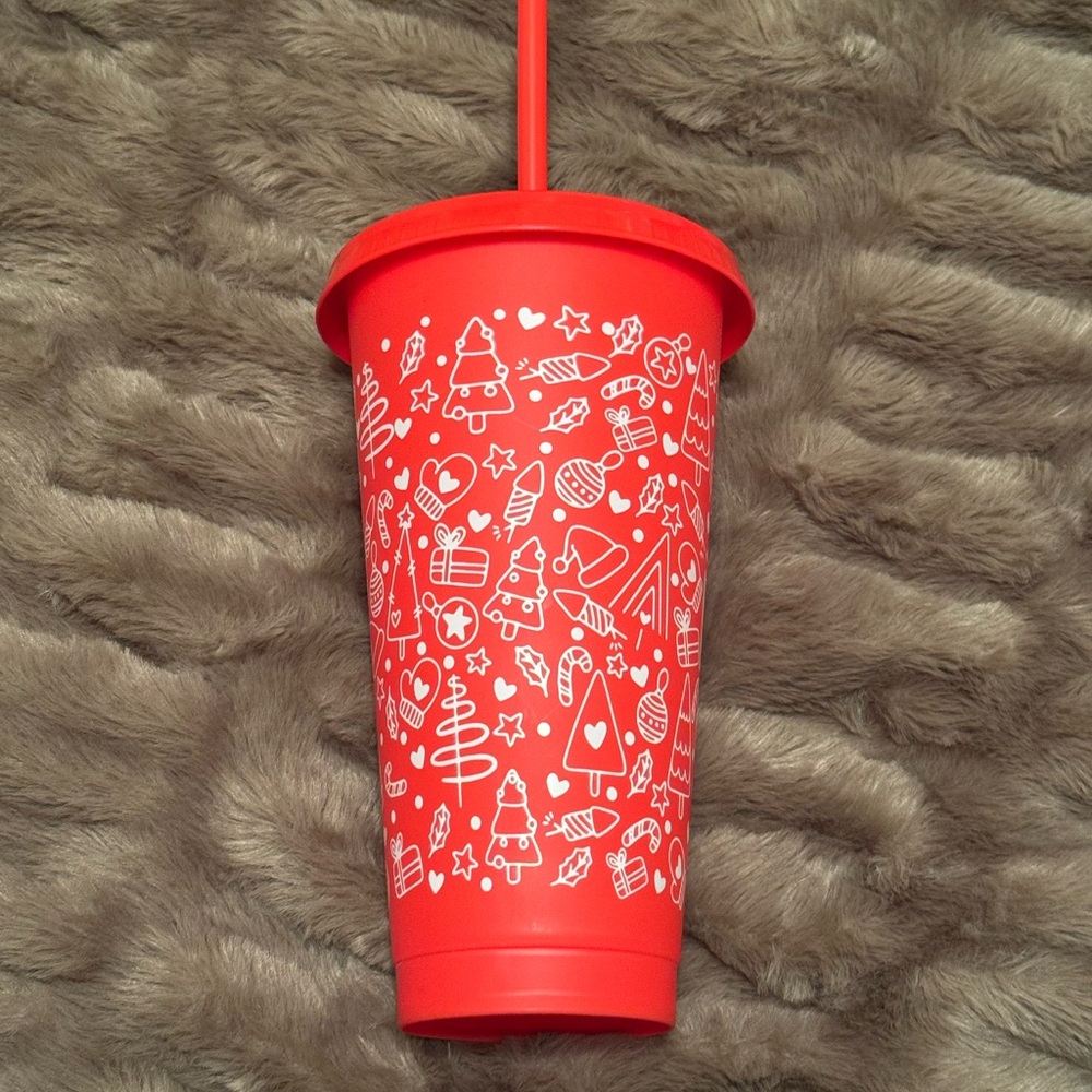 Red Christmas Tumbler with Straw